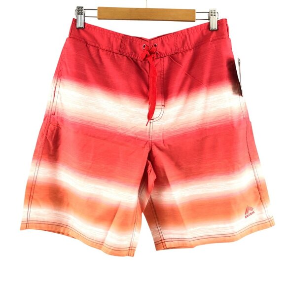 RBX Mens Swim Trunks Striped Red Orange White Drawstring Elastic Waist Size S - Picture 1 of 5